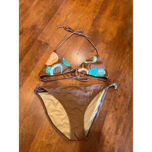 Vintage 2008 Victoria’s Secret Sequin Bikini Set Brown Y2K Triangle Halter Top S